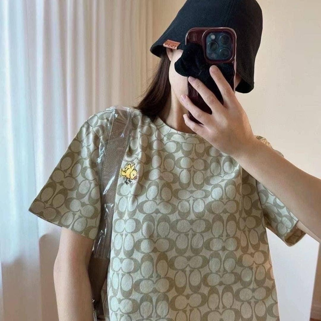 เสื้อยืดลายสวย สีน้ำตาล ลายคลาสสิค งานปักอก