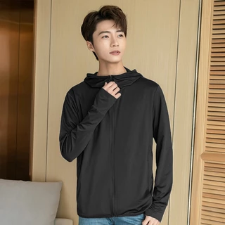 Uniqlo ชายกันแดด UPF50 + ป้องกันรังสียูวีระบายอากาศผิวคลุมด้วยผ้ากันฝนชายสบายน้ำแข็งระบายอากาศ