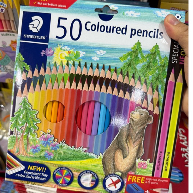 Staedtler สีไม้ยาวหัวเดียว 50สี พร้อมกบเหลา สีเข้มมาก***