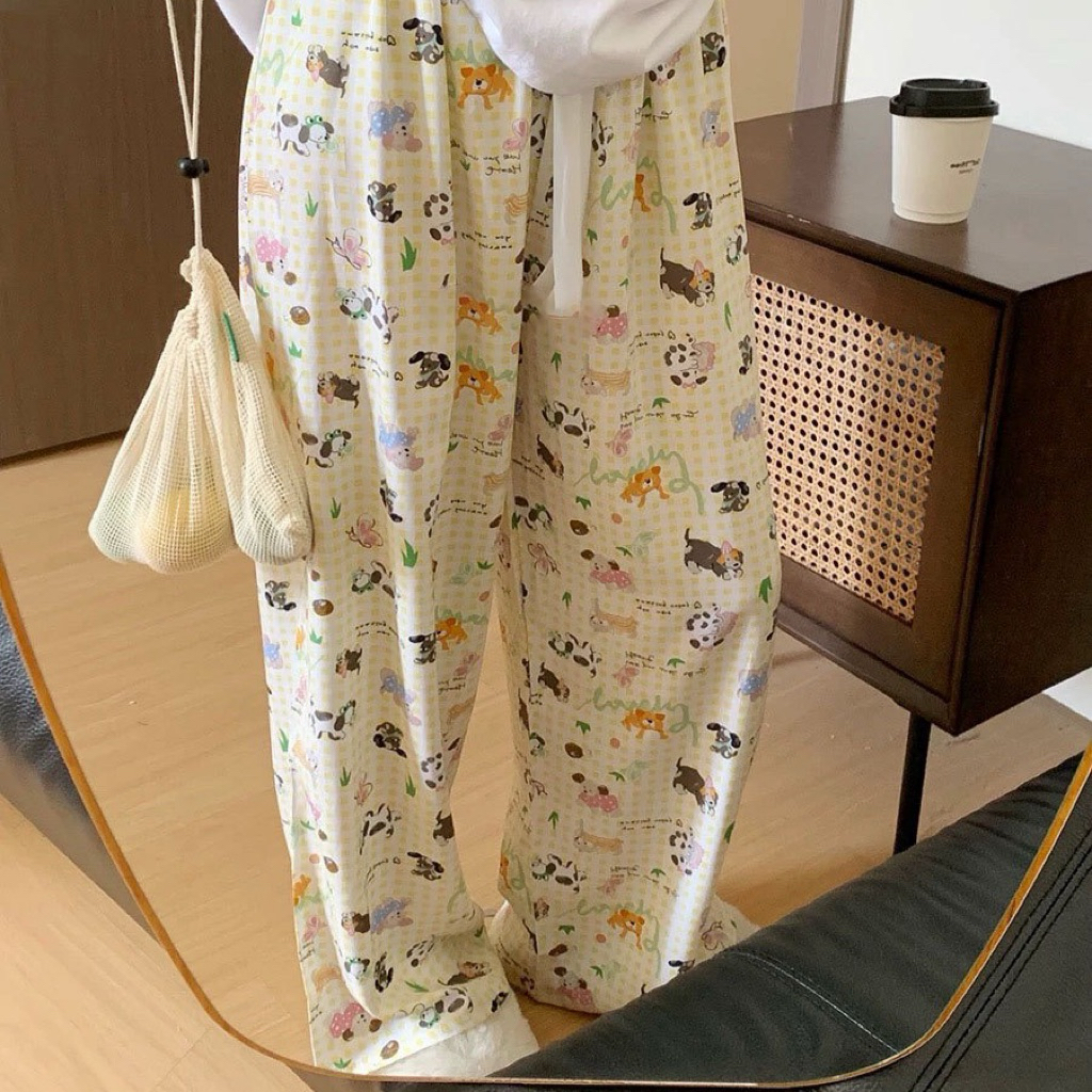 กางเกงขายาว ลายน่ารัก ผ้าฝ้ายสปัน ใส่สบายไม่ร้อน กางเกงผู้หญิงใส่เล่นชิลๆ กางเกงลำลอง