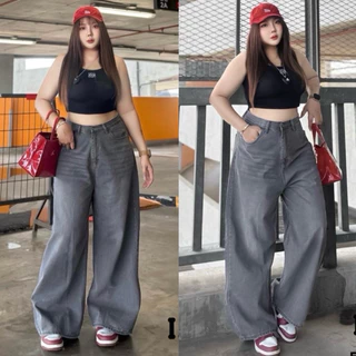 🦋ฮิตมาก🦋Baggy-jeansกางเกงยีนส์ทรงกระบอกใหญ่เอวสูงปรี๊ดสีใหม่สวยมากผ้าไม่แข็งใส่สบาย#big-size#size-34-48