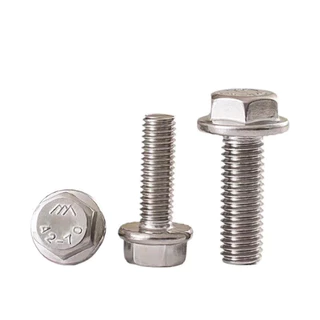 สกรูจานจักร หัวหกเลี่ยม สแตนเลส เกลียวมิลตลอด M8 Serrated Hex Flange Screws Stainless Steel 304.