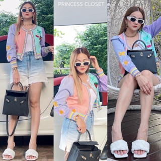 bybeyond 👑 เสื้อคลุมคาร์ดิแกน ไหมพรม แขนยาว คอปก แต่งเม็ดกระ…