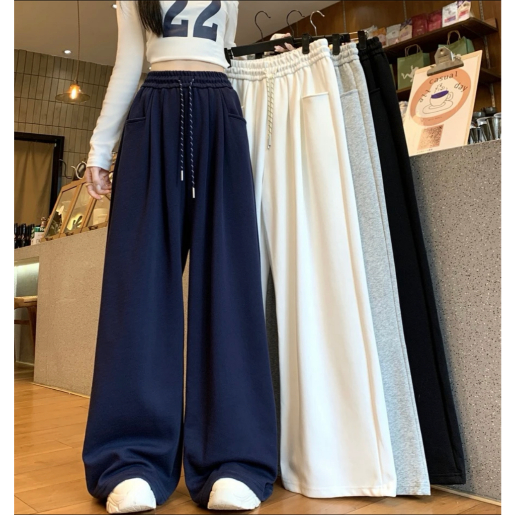 กางเกงวอร์มผู้หญิง ใส่สบาย เอวสูง ยืดหยุ่น ตัวบางเบา