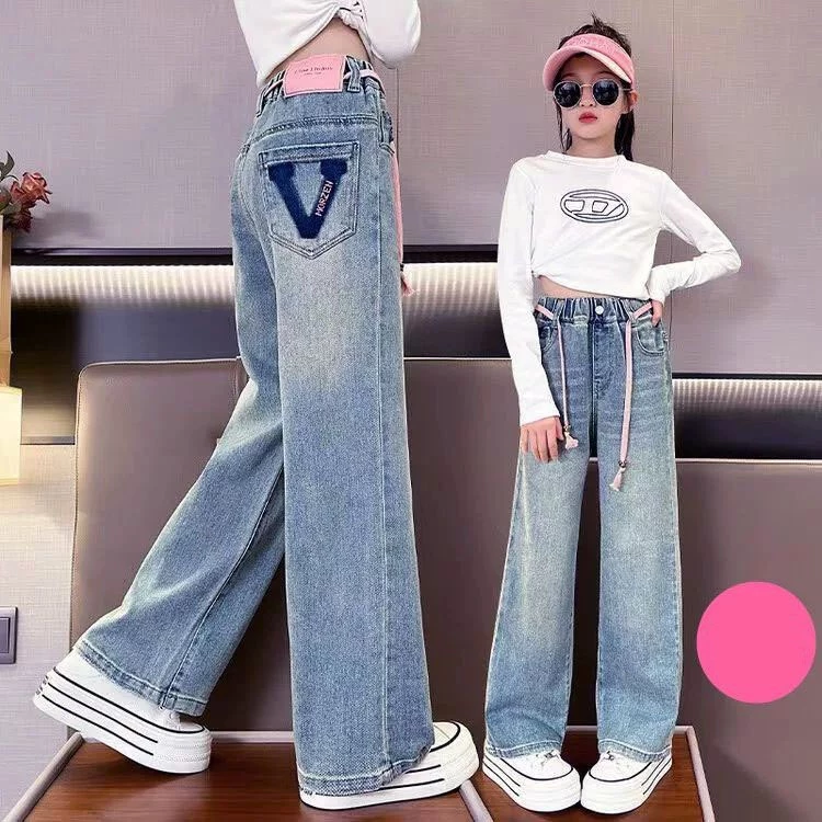 👖กางเกงยีนส์สำหรับสาว ๆ กางเกงยีนส์ขายาวเด็กหญิง ทรงหลวม ๆ ใส่สบาย ๆ เอวยางยืด กางเกงขายาวสำหรับสาว #T31212 thumbnail 7