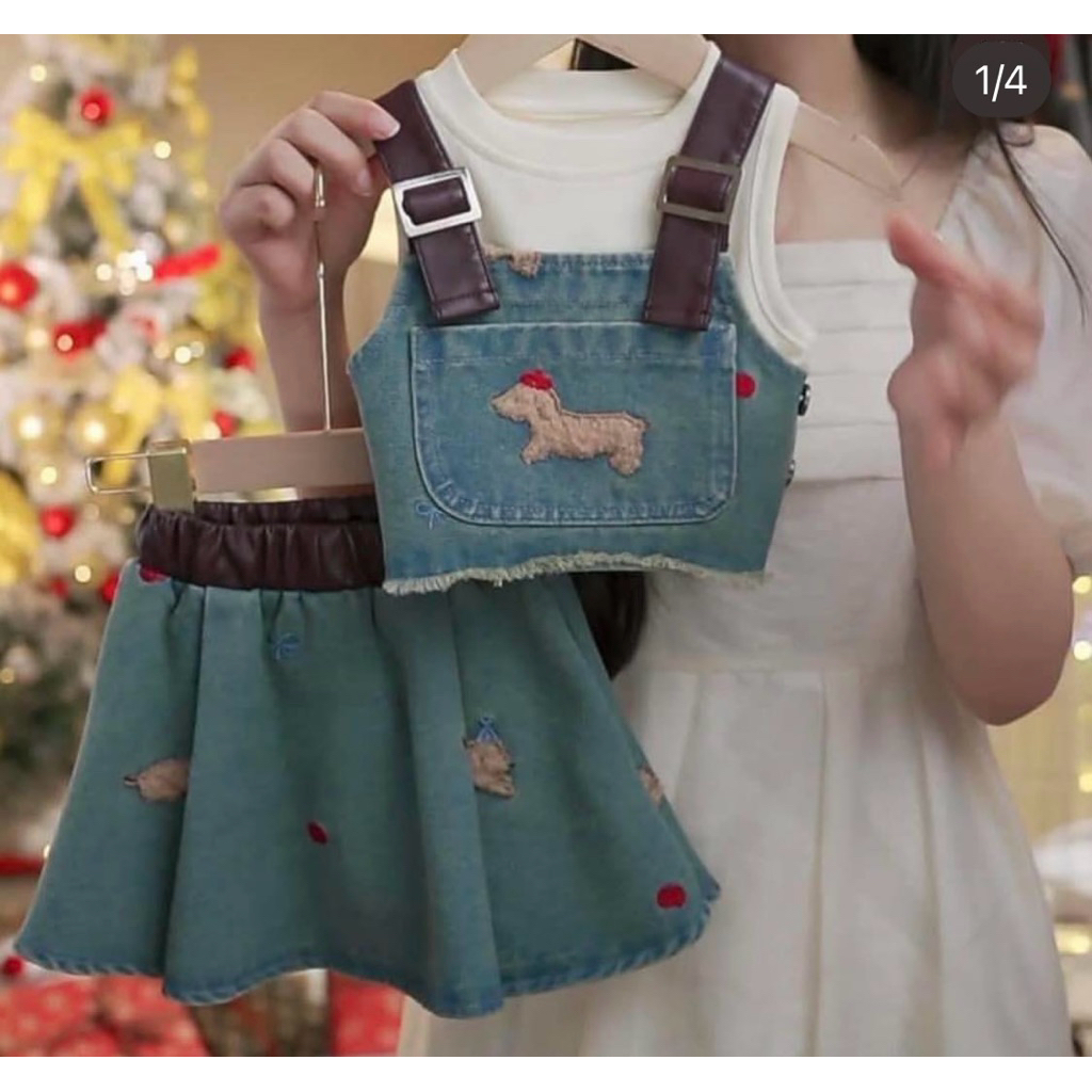 ุ ชุดเซท 3 ชิ้น รวมเสื้อครอปตัวใน งานยีนส์แท้ สวยตรงปก