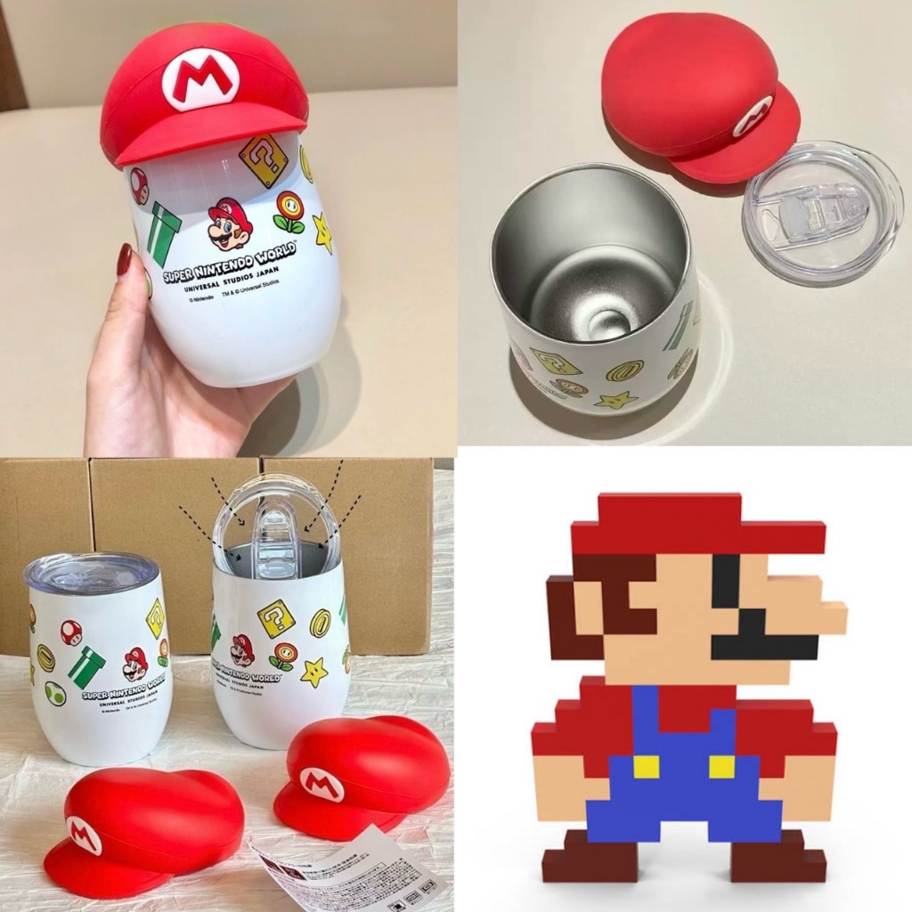 ⭐️USJ Mario tumbler แก้วน้ำมีฝาปิด แก้วกาแฟ แก้วออฟฟิศ coffee แก้วน้ำมาริโอ้ แก้วน้ำแสตนเลส หมวกมาริโอ้ 69012