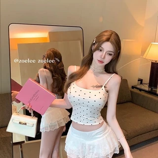 B-309 Polka Dot Topเสื้อสายเดี่ยวแต่งลายจุด มีบราในตัว เว้าหลังผ้านิ่มใส่สบาย