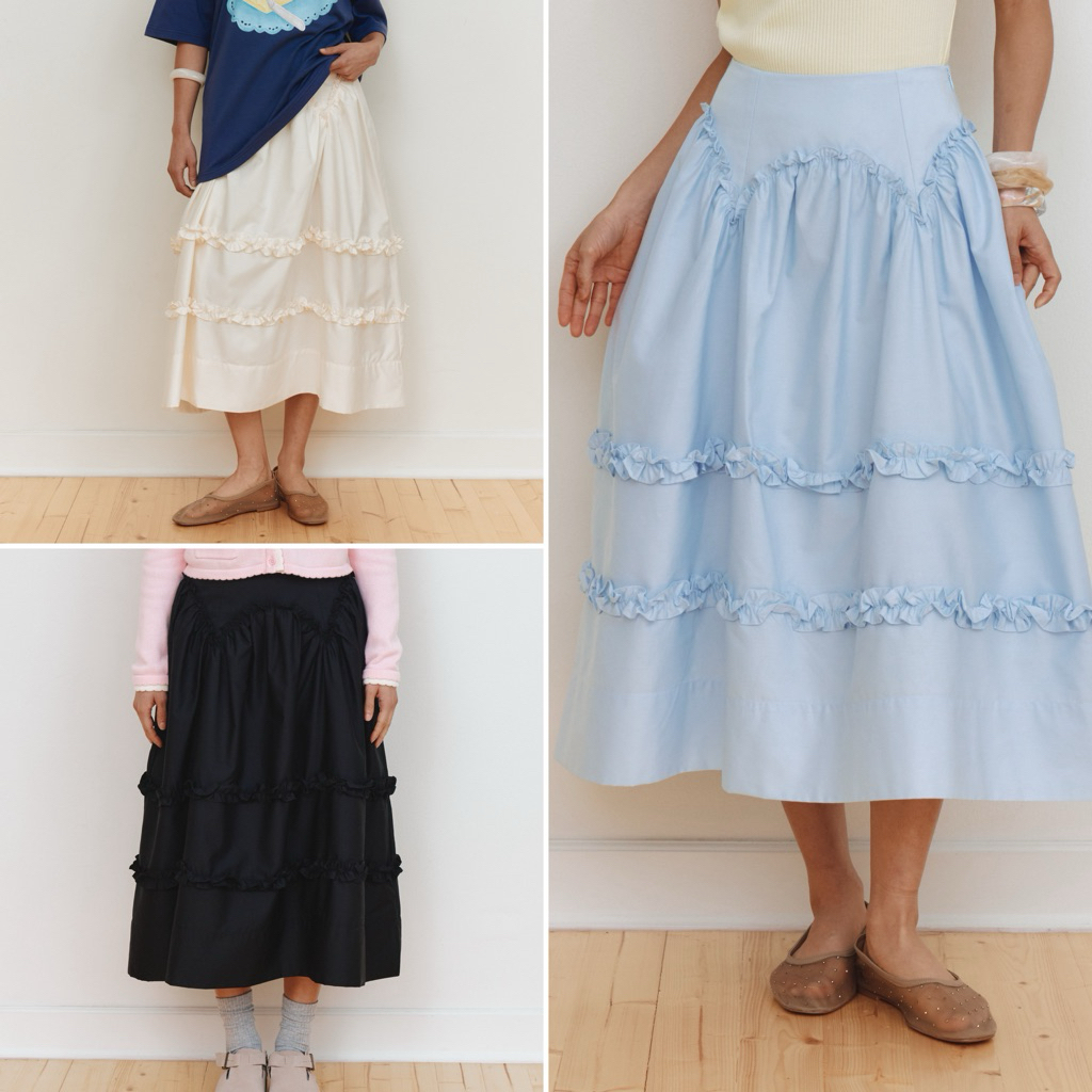 Coquille Skirt [พร้อมส่ง] กระโปรงยาวทรงเอ แต่งระบายที่ชายกระโปรง