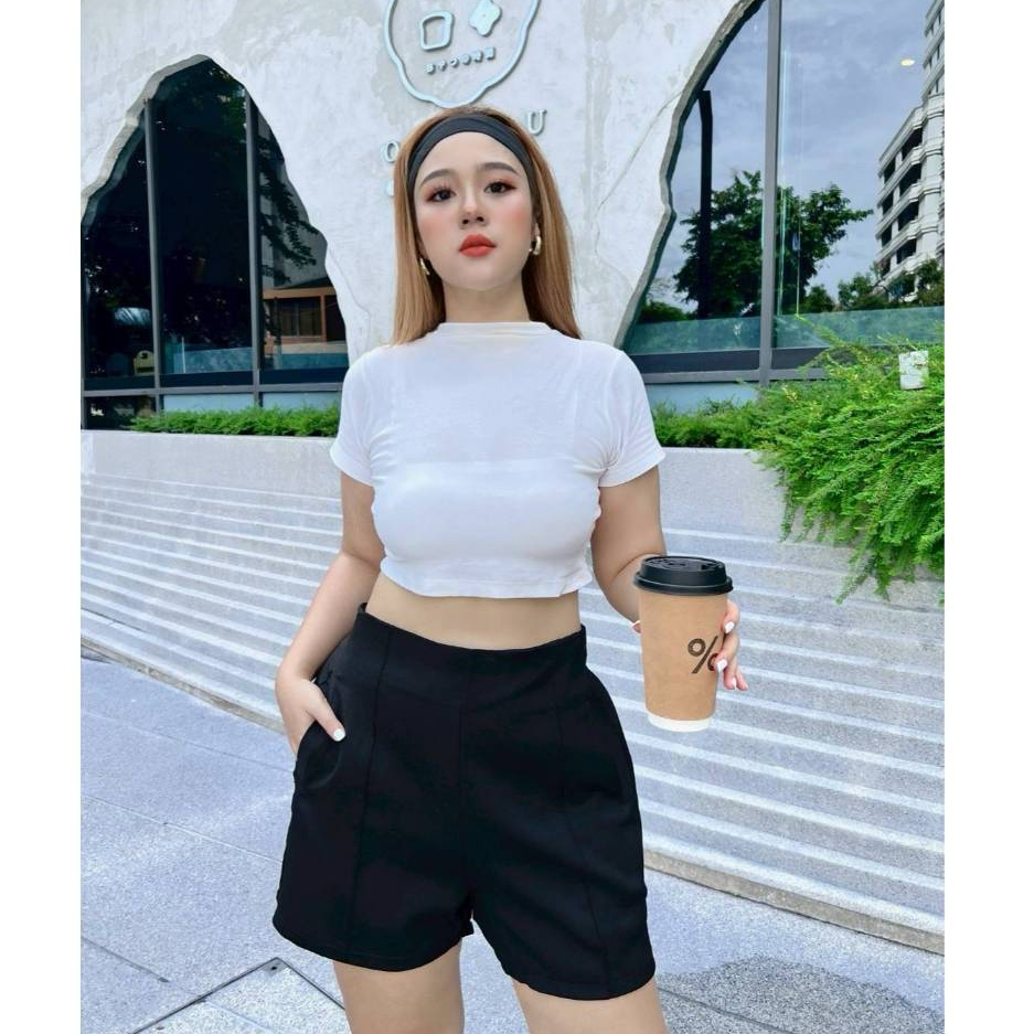 Sarah Shorts กางเกงขาสั้นสาวอวบเอวสูง ตีเกล็ดหน้า