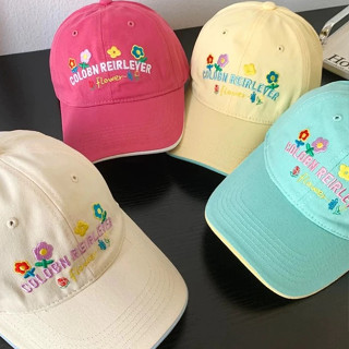 หมวกเบสบอลผู้หญิง ปักดอกไม้ สไตล์เกาหลี ศีรษะใหญ่ แบริมโค้ง …