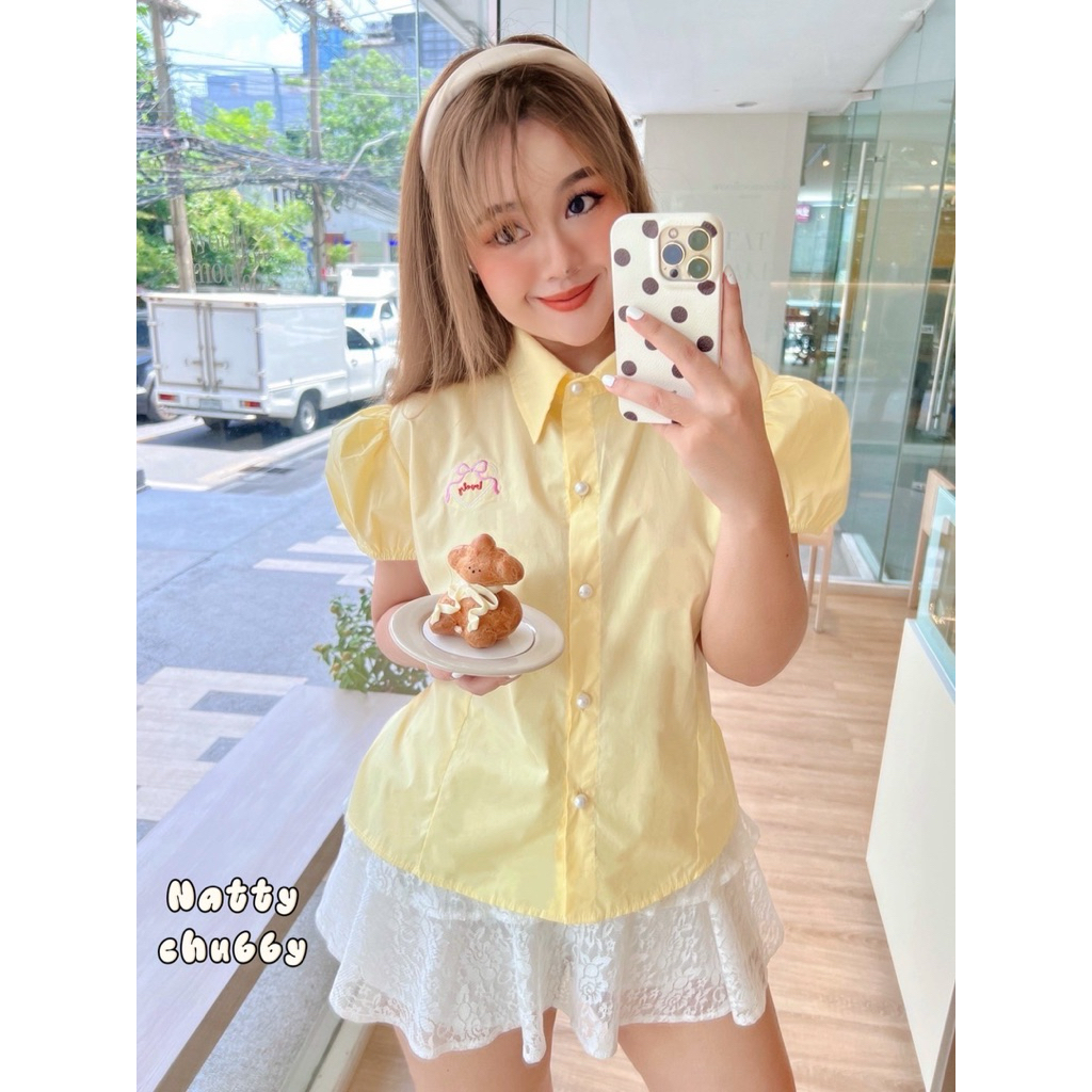 (พร้อมส่งมีสตอค/ส่งด่วน!⚡️) Vivian Shirt🧀🥯🥨 (NT) เสื้อเชิ้ตผูกหลังวิเวียน สาวอวบไซส์ใหญ่ (อก-50) - รูปที่ 5
