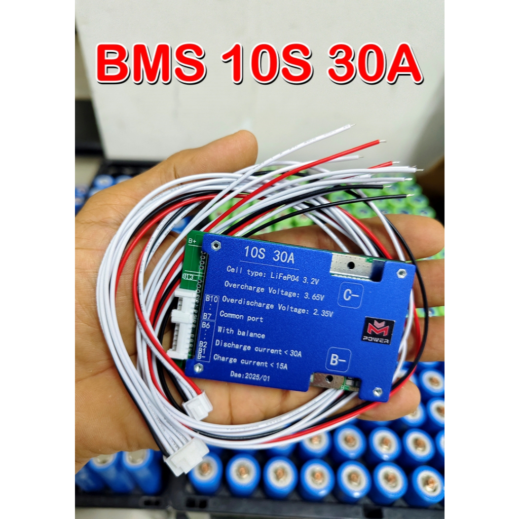 BMS 10S 20A, 30A 32V สำหรับ LiFePO4 Battery3.2V เป็นวงจป้องกันแบตเตอรี่เสื่อม เหมาะสำหรับเแอมป์จิ๋ว(พร้อมสาย)