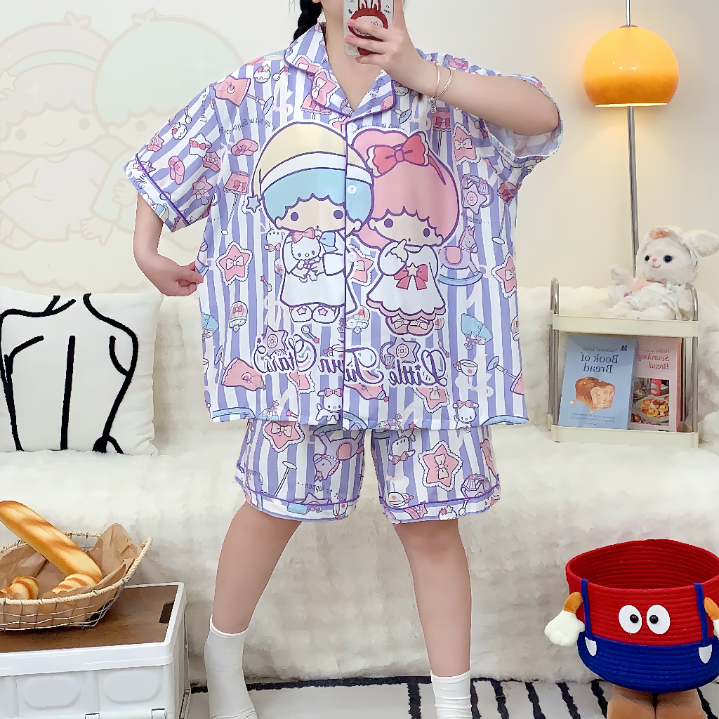 386 SN ชุดนอนงานไหมอิตาลี รอบอก 50+ สะโพก 46 เอวยางยืด ลายน่ารัก ใส่สบายไม่ร้อน (สินค้าพร้อมส่ง)