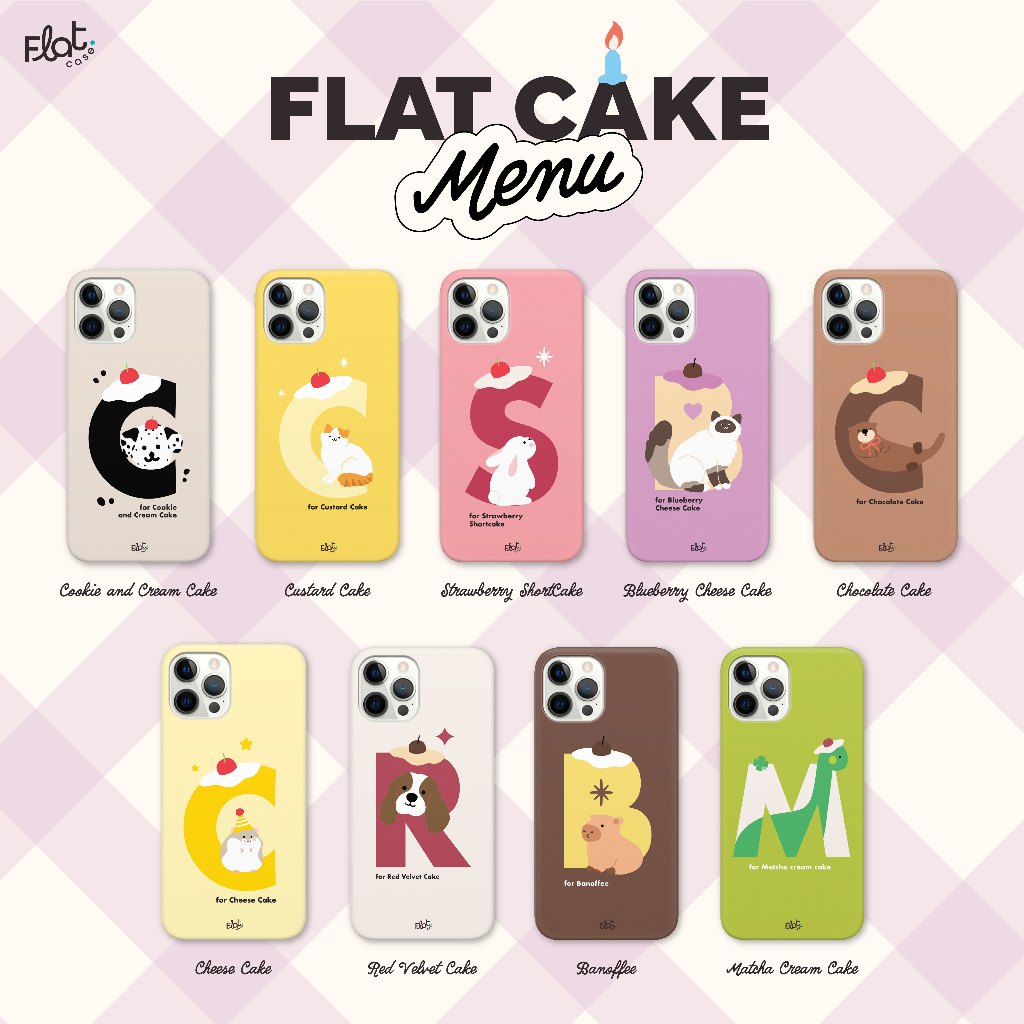 Flat.case - AlphaPet Cake  Case  (เลือกตัวอักษร หน้าสัตว์ ของแต่งฟรี) รอของ 14 วัน แจ้งรุ่นทางแชท