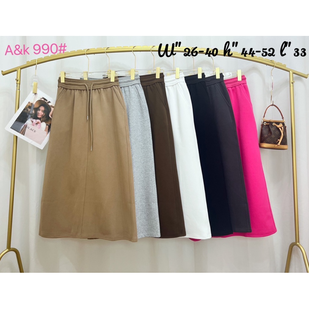 กระโปรงยาวฟรีไซส์ผ้ายืดผ่าหน้างานป้ายA&Kรหัส990