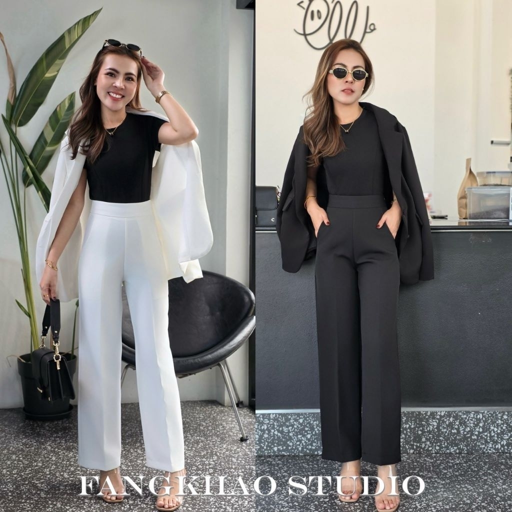 007 กางเกงกระบอกกลางขาตรง เอวสูงซิปข้าง เก็บพุง เนื้อผ้าซุปเปอร์ไมโคร (มี2ความยาว 38นิ้วและ43นิ้ว)