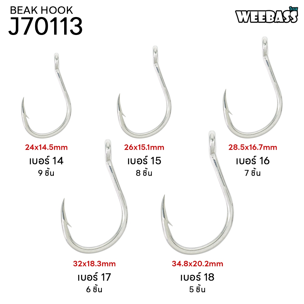 WEEBASS ตาเบ็ด BEAK HOOK รุ่น J70113 (แบบซอง) ตัวเบ็ด เบ็ดตกปลา — صورة 2