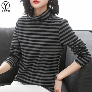 YOYO เสื้อยืดแขนยาวคอเต่า เสื้อผ้าแฟชั่นสไตล์เกาหลี แบบเรียบๆทันสมัย ใส่อุ่นกันหนาว รุ่น2837