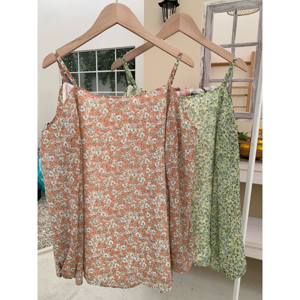 🌴☀️Garden Top🌴☀️  เสื้อสายเดี่ยว ผ้าชีฟองเกรดพรีเมียม ลายดอกไม้เล็กๆสีน่ารักสดใส เนื้อผ้าลื่น เด้ง พริ้ว ใส่สบายมีซับใน