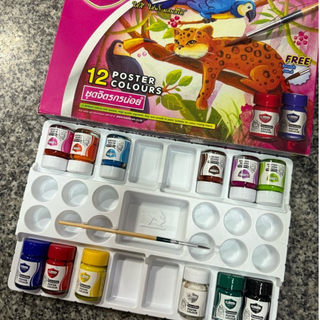 Masterart สีโปสเตอร์มาสเตอร์อาร์ต เซต12 ขวด 15มล. พร้อมพู่กันเบอร์6 และถาดสี