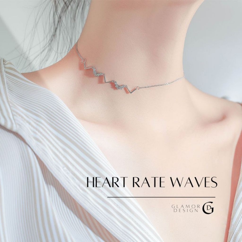 GLAMOR✨จี้สร้อยคอฝังเพชร HEART RATE WAVES สร้อยคอเงินแท้ สร้อยคอผู้หญิง ของขวัญให้แฟน สไตล์ใหม่