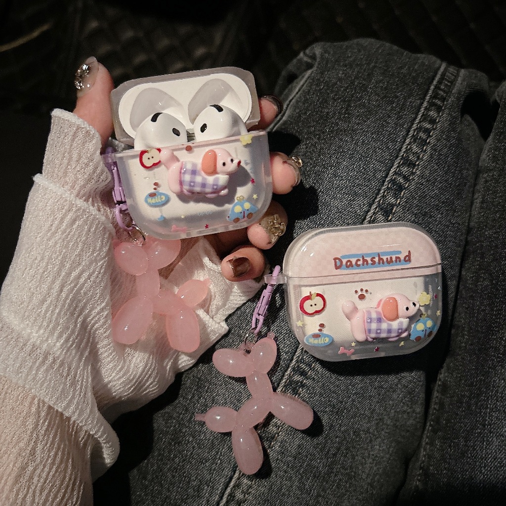 เคส เคสหูฟัง แอร์พอต ลาย หมาชมพู รุ่น Airpods 1/2 gen2 pro1 Pro2 gen3 Airpods 4