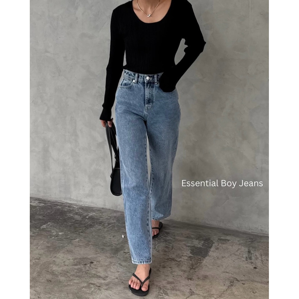 AIMER Essential Boy jeans กางเกงยีนส์ เอวสูง ทรงกระบอกกลาง