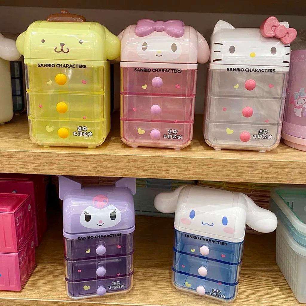 🎀พร้อมส่ง กล่องลิ้นชัก 3 ชั้น Sanrio x Miniso ลิขสิทธิ์แท้ 💯