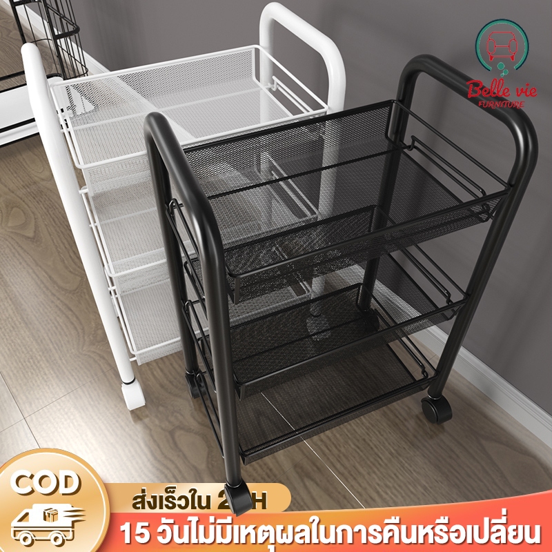 BV ชั้นวางของในครัว 3~5ชั้น ชั้นวางของ วางแบบถอดได้ ชั้นวางของแบบโครงเหล็กมีล้อ เคลื่อนย้ายสะดวก แข็