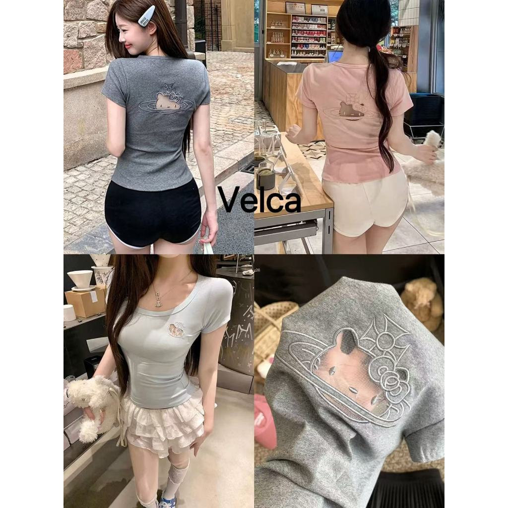 พร้อมส่งจากกทม เสื้อยืดผู้หญิง เสื้อแขนสั้น น่ารัก ปัก ผ้าใส่สบาย มีสีให้เลือก Velca