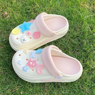 พร้อมส่งจากไทย【5103】 รองเท้าแตะหัวโตไม่มีตัวติดส้นสูงแต่งสายสีสันน่ารัก(ตัวติดซื้อแยก)กันน้ำกันลื่นน่ารักมากๆ