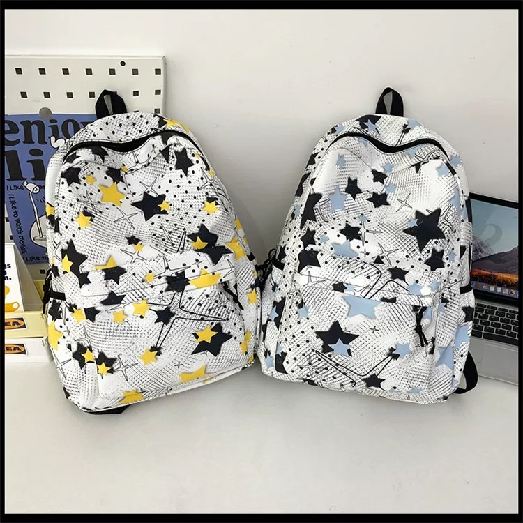 กระเป๋าเป้งานพรีเมี่ยม สีคมชัด ลายดาว กระเป๋าเป้สะพายหลัง เป้นักเรียนใส่หนังสื่อ สัมภาระ ผ้าไนลอน จุของได้เยอะ พร้อมส่ง - รูปที่ 3