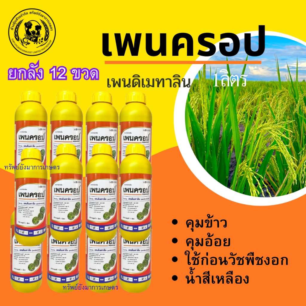 ผลิต06/04/25 ยกลัง 12 ขวด เพนครอป ( เพนดิเมทาลิน ) ขนาด 1ลิตร คุมนาข้าว ใช้ก่อนวัชพืชงอก เพื่อกำจัดวัชพืชใบแคบและใบกว้าง