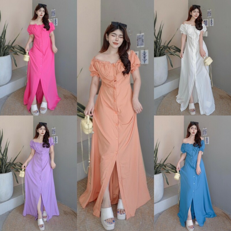 เดรสยาวกระดุมผ่าหน้า TT13063 Long dress with button slit in front