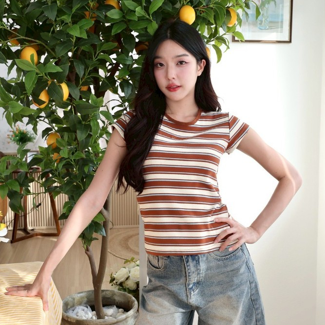 JARINYA Baby Tee (S-M) เสื้อยืดคอกลมเบบี้ทีแขนสั้น ทรงสวยเข้ารูป เนื้อผ้ายืดเกรดดี ผ้านุ่มใส่สบาย - รูปที่ 3