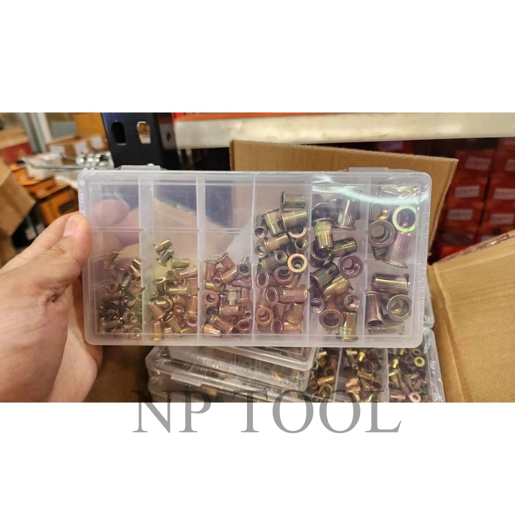 NP-557 ชุดรีเวทนัก 150pcs โลหะผสมสังกะสี Rivet Nut ชุดอ่อนนุช M3 M4 M5 M6 M8 M10 อุปกรณ์ฮาร์ดแวร์