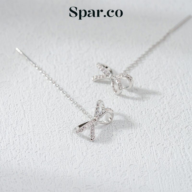 spar.co ต่างหูสตั๊ดโบว์สตั๊ดต่างหูฝังเพชรออกแบบพรีเมี่ยมหรูหราเรียบง่ายสวยงาม SP-1314