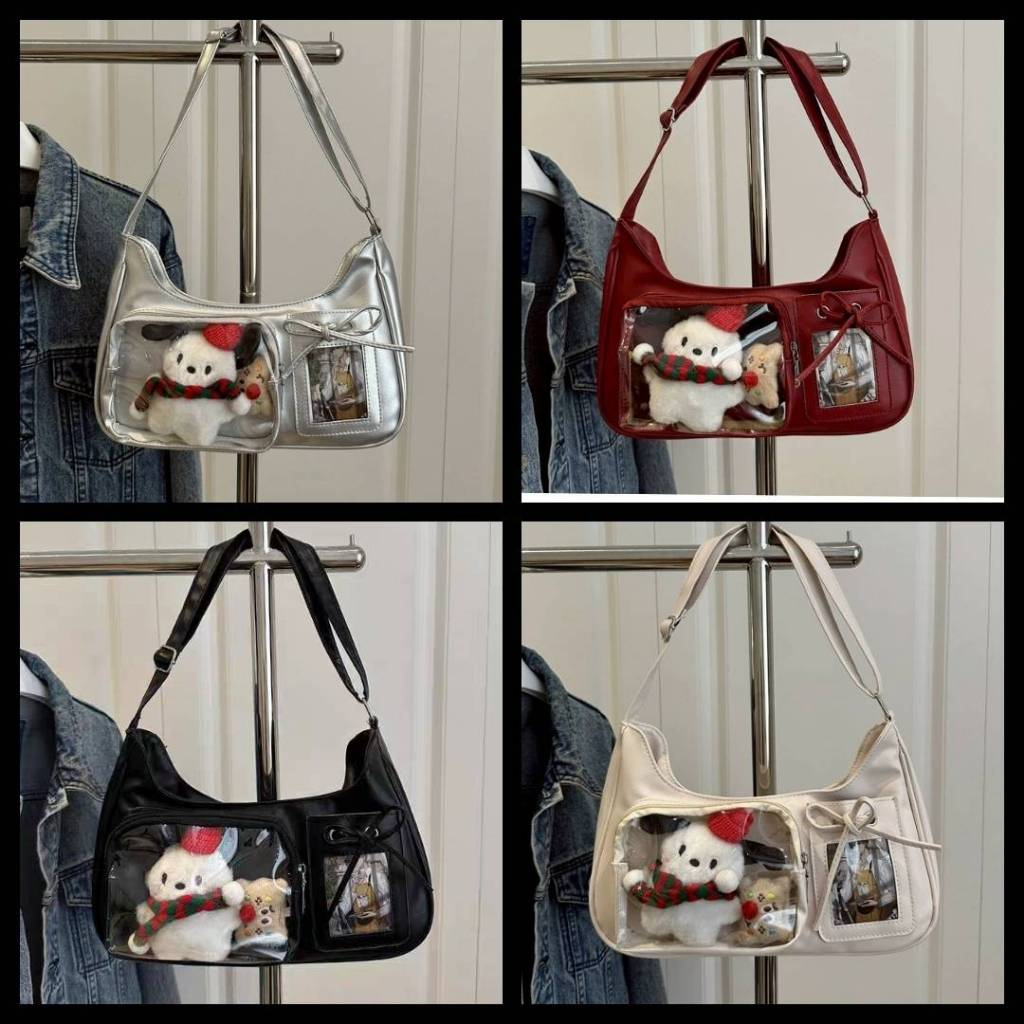 กระเป๋าสะพายรุ่นข้างร่น  RUBY  2025 หนังเเก้วมี 4 สี  ดำ  ขาว  เเดง เงิน สายปรับได้ สไตส์เเฟชั่นเกาหลี