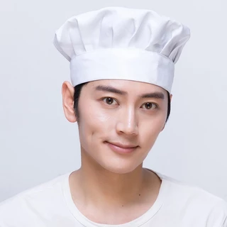 หมวกเชฟ หมวกทำครัว ทรงเห็ด จีบรอบ เหมาะสำหรับเชฟร้านอาหาร เชฟโรงแรม เบเกอรี่ ผ้าฝ้ายโพลีเอสเตอร์ ขนาดฟรีไซด์ พร้อมส่งไวจ