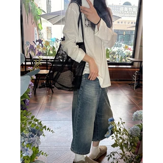 Fashion girl💯💯สีดำ กระเป๋าสะพายไหล่ตาข่าย กระเป๋าสะพายชายหาด สไตล์โปร่งใส ความจุขนาดใหญ่ พับได้ จัดเก็บง่าย