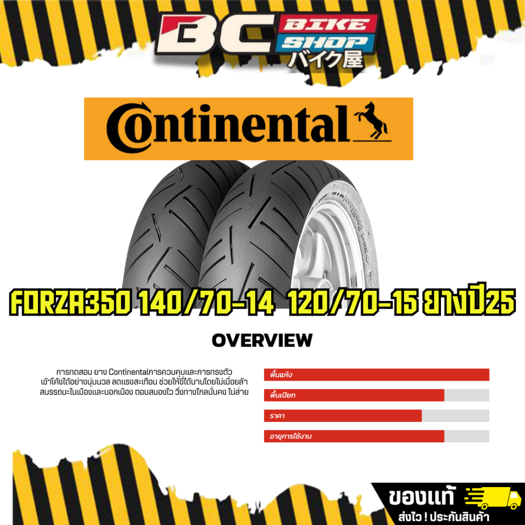 ยาง Continental สำหรับ Forza/Xmax/Adv350/ZontesE ขนาด 120/70-15กับ 140/70-14