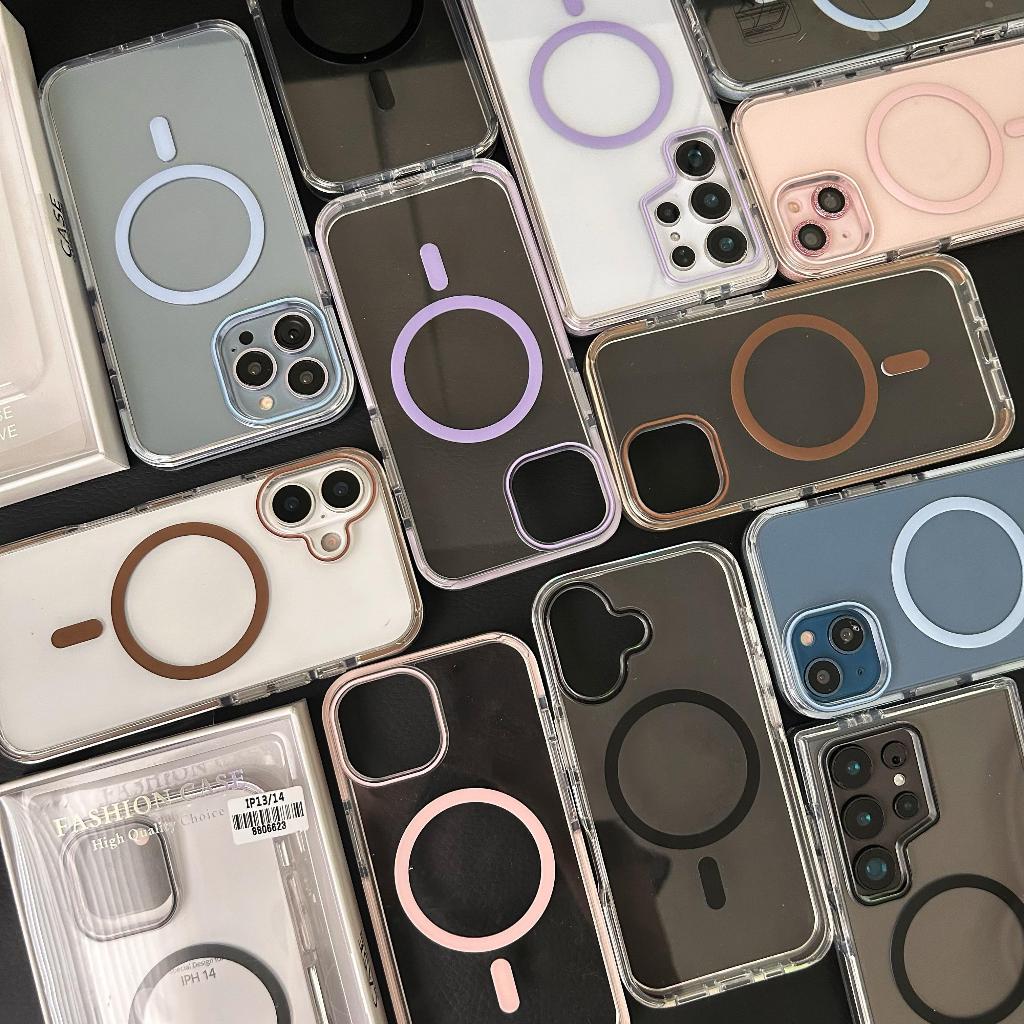 พร้อมส่ง เคสอะคริลิคใส ชาร์จได้ ขอบสี สำหรับรุ่น i11 13 promax 14 promax 15 promax 16 promax 17 promax s24ultra s25ultra