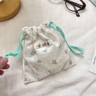 💐DIY💐 ถุงหูรูด ถุงผ้า กำมะหยี่นุ่ม ผ้าเงา กระเป๋าเครื่องสำอาง ลายการ์ตูน ผ้านุ่มนิ่ม