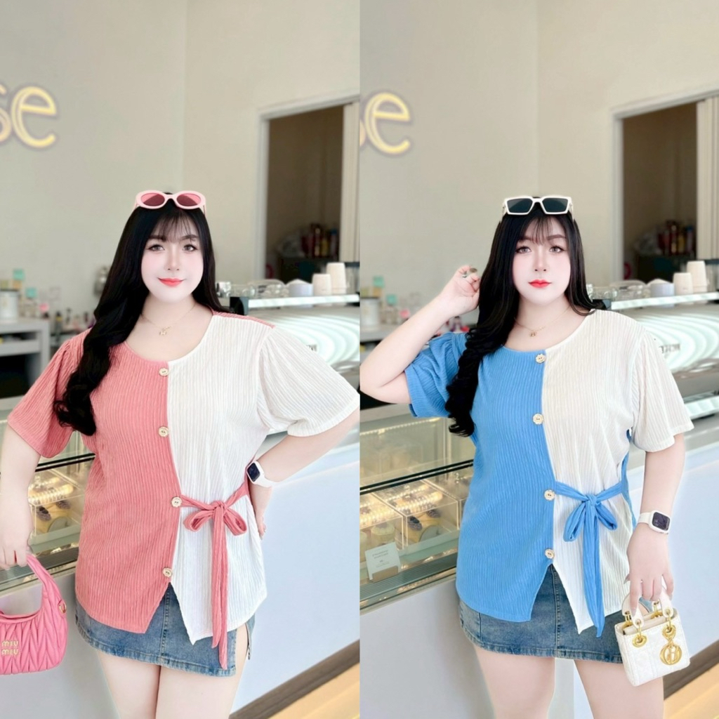 เสื้อแขนสั้นทูโทนคนอ้วนอก54ไซส์ใหญ่