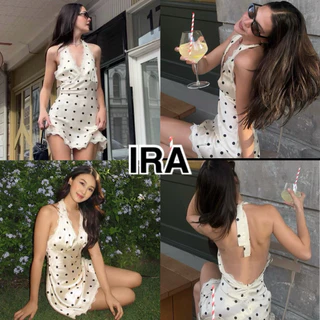 BY IRA ⭐️พร้อมส่ง⭐️ Bowie Minidress ชุดมินิเดรสซาตินลายจุดแฟชั่นผู้หญิงใหม่ คอวี ที่มีขอบลูกไม้ ♥ ♥
