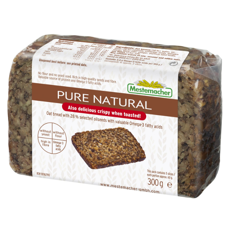 เมสเตอมาเคอร์ ขนมปังโปรตีน สูตรธรรมชาติ จากเยอรมนี 300 กรัม - Pure Natural Bread 300g Mestemacher Brand
