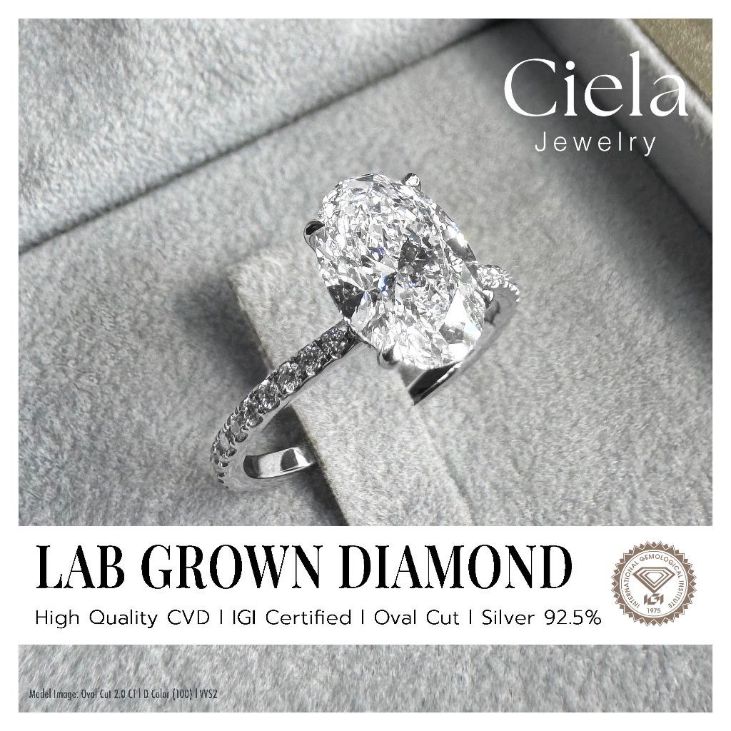 แหวนชู Oval Cut Hidden & Pavé เพชร Lab Grown (CVD) Cert. IGI น้ำ100 VVS2 l Silver l 𝐂𝐢𝐞𝐥𝐚 𝐉𝐞𝐰𝐞𝐥𝐫𝐲