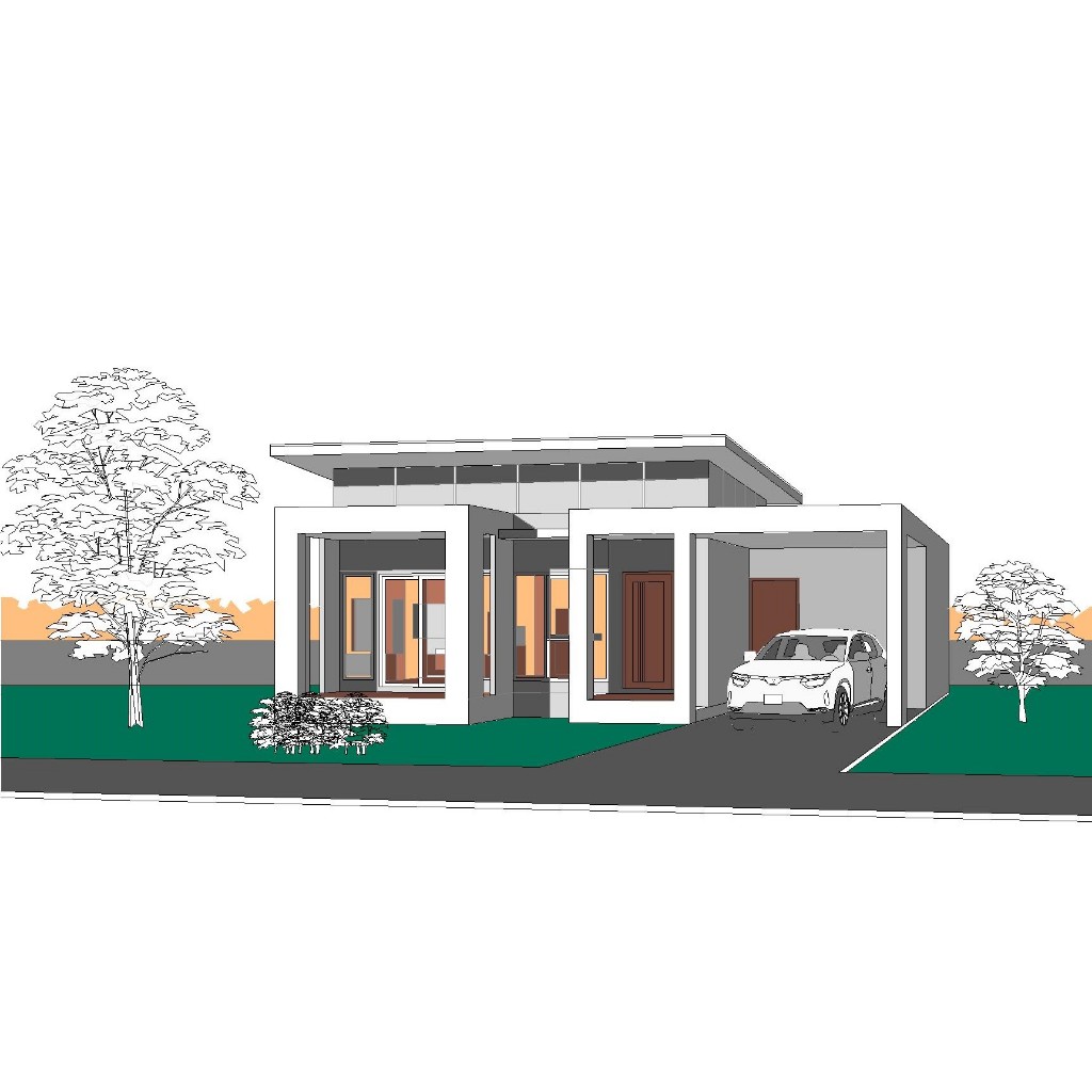 แบบบ้าน สไตล์  โมเดิลทรอปิคอล ชั้นเดียว (รหัส C1S-2B)