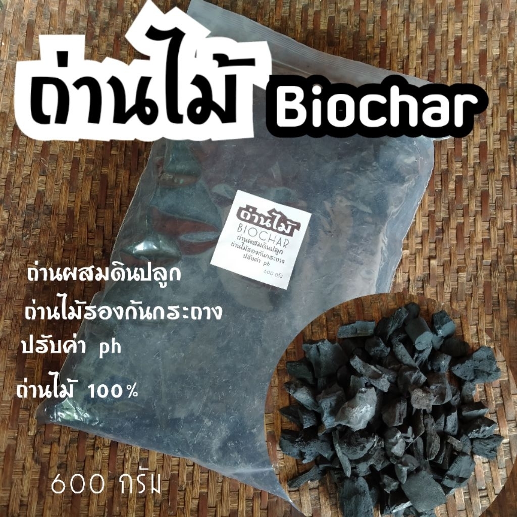 ถ่านไม้ Biochar(600 กรัม) ถ่านไม้ปรับสภาพดิน รองก้นกระถางต้นไม้ ผสมดินปลูก